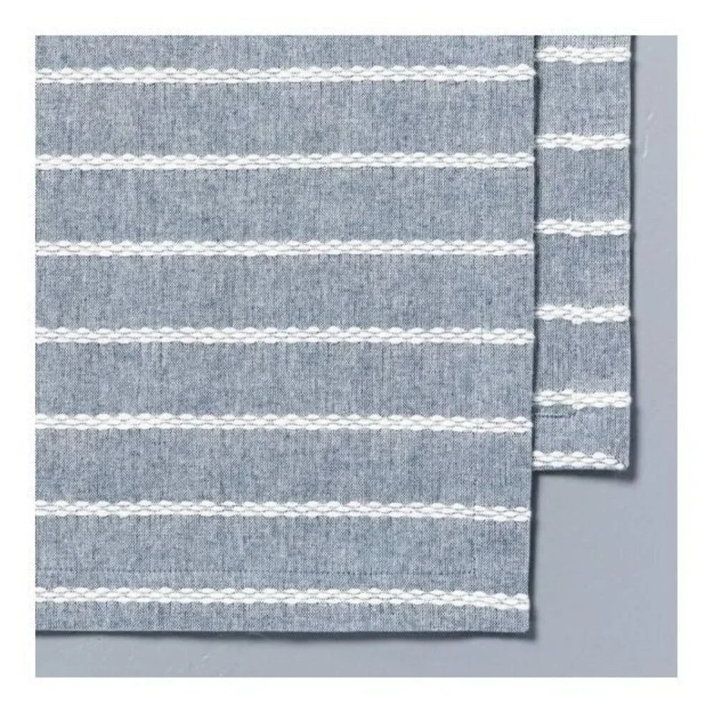 Hearth & Hand Magnolia Dobby Woven Rib Stripe TableRunner 14x72 Faded Blue‎
